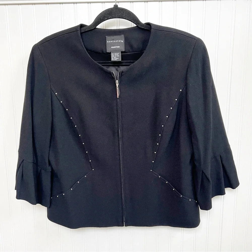 Doncaster Collection Black Studded Full Zip Blazer Jacket Size 10